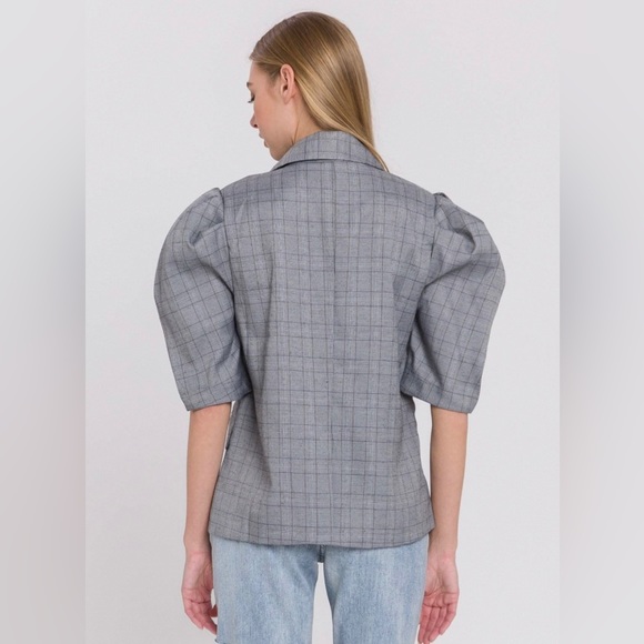 English Factory Grey Puff Short Sleeve Blazer Medium - Picture 6 of 16